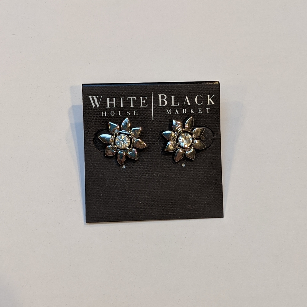 WHBM Jeweled Silver Flower Stud Earrings